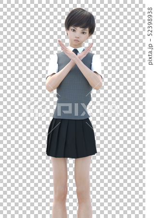 バッテンポーズする可愛い女子高生 Perming3dcgイラスト素材のイラスト素材